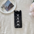 Calze nere a rete stile Lolita con fiocchi in nastro bianco e bordi in pizzo raffinati - Taglia unica / Nero con Bianco