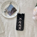 Calze al polpaccio in pizzo nero stile Lolita con fiocchi rosa e bordi a balze - Taglia unica / Nero con Fiocco Rosa
