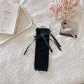 Elegant black Lolita lace sun sleeves with floral pattern and satin bow detail - One Size / Black