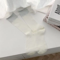 Calze a metà polpaccio a coste bianco sporco con bordo grigio chiaro a contrasto - Taglia unica / Bianco Crema