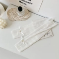White balletcore leg warmers with delicate pearls and chiffon ribbon bow ties - One Size / White