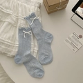 Chaussettes en résille bleu clair à volants et nœuds blancs style japonais doux - Bleu