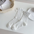 Weiße japanische JK-Socken mit Rüschen, Schleifen und Herz-Mesh-Strickmustern - Einheitsgröße / Punkte