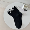 Calze nere giapponesi JK con bordo a volant bianco e fiocco di seta per donna - Taglia unica / Nero