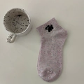 Hellviolette gesprenkelte Strick-Stiefeletten mit süßer schwarzer Welpen-Stickerei - Lila