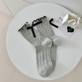 Calze a rete grigie con fiocco nero e bordo a volant in stile giapponese - Taglia unica / Grigio