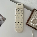 Beige mid-calf socks with black polka dots and sweet bow design for women - One Size / Cream Polka Dots
