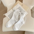 White Lolita calf socks featuring delicate ribbon bows and silver star charms - One Size / 305 White (with Star Pendant)