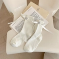 White Japanese ballet style mid-calf socks with satin bows and silver star charms - One Size / 305 Beige (with Star Pendant)