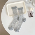 Light gray sheer mesh socks with delicate white floral lace patterns for women - Gray
