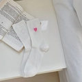 Japanese style white mid-calf cotton socks with cute pink heart embroidery detail - One Size / White Base Pink Heart