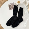Breathable mesh crew socks in black with lettuce edge and vertical rib knit design - One Size / Black
