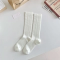 White Lolita lace hollow knit stockings with elegant vertical stripes and ribbed cuffs - Twisted