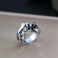 Retro silver open ring with abstract hollow world map pattern for men in cool style - J143 Cross