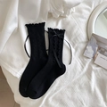 Calcetines negros de punto con volantes y lazo decorativo de estilo japonés - Negro / Talla única