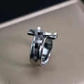 Retro gothic cross ring for men with vintage silver finish and embossed metal texture - J298 Doll