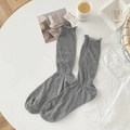 Women's summer grey mesh socks with ruffled cuffs and ribbed cotton knit texture - One Size / Dark Gray