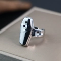 Gothic style silver metal coffin ring with adjustable open band for men - J293 Cross