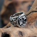 Men's retro silver-tone metal cross ring with punk style engraving and open design - J289 Cross