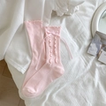 Calcetines rosas a media pantorrilla con volantes y lazo en estilo japonés JK - Rosa / Talla única