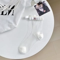 White sheer glass socks with satin bow and pink gemstone in ballet aesthetic style - One Size / All White