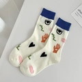 Calze bianche con illustrazioni artistiche di occhi blu, mani e cuori in stile astratto - Taglia unica / Polsino Blu - Occhio d'Arte e Palmo
