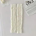 Crèmewitte gebreide armwarmers met roze lintvetersluiting en vingerloos ontwerp - Roze Strik Stijl (XN251) / Crèmewit Met Roze Lint