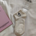 Off-white confetti cotton socks with minimalist black strawberry embroidery detail - Strawberry on White