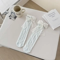 Chaussettes mi-hautes bleu clair en résille avec nœud en dentelle pour femmes - Taille unique / Vert clair