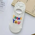 White low-cut boat socks with smiley face and THANK YOU print in soft cotton - Letter Smile Face (RH2415)