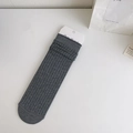 Dark gray vertical striped crew socks in a slouchy style with elastic ribbed cuffs - One Size / Dark Gray