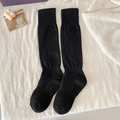 Thick black coral fleece mid-calf socks for women featuring warm winter thermal texture - One Size / Black