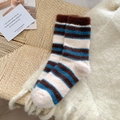 Chaussettes épaisses à rayures en imitation vison marron et bleu pour l'hiver - Taille unique / Blanc Bleu