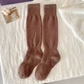Thick warm dark brown knee-high plush socks for women in soft fleece material - One Size / Coffee