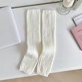 Classic white ribbed knit leg warmers for women in minimalist Japanese Lolita JK style - One Size / White