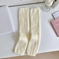 Milk white ribbed knit leg warmers in soft winter wool for Lolita JK style outfits - One Size / Beige
