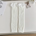 Weiße japanische Lolita Beinstulpen mit feiner Spitze und Schleife für Damen im Herbst - Ganz Weiß