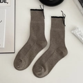 Japanese style brown crew socks with black ruffled edge and ribbon tie detail - One Size / Coffee