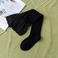 Kniestrümpfe aus schwarzer Baumwolle mit eleganter Spitze im japanischen Lolita-Stil - Einheitsgröße / Schwarz