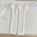 Calentadores de punto blanco con encaje de flores y lazos dulces de cinta rosa - Blanco con lazo rosa
