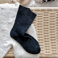 Chaussettes épaisses en laine mélangée tweed anthracite à pois blancs pour l'hiver - Taille unique / Noir