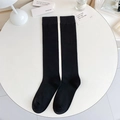 Classic black knee-high school style socks in high-density cotton blend knit for women - One Size / Black
