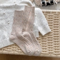 Thick beige confetti knit mid-tube socks with cable pattern for women's winter warmth - One Size / Khaki