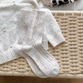 Winter thermal beige knit socks with colorful speckles and ribbed texture in retro style - One Size / Off White