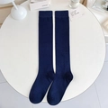 Japanese style navy blue knee-high socks with minimalist cotton ribbed cuffs - One Size / Navy Blue