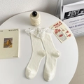 Calcetines blancos Lolita de media pantorrilla con volantes de encaje y punto canalé - crema