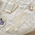 Calze beige in maglia stile balletto giapponese con polsini a coste e texture fine - Bianco Latte