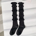 Japanese style black calf socks with five layers of frilly ruffles for women - One Size / Black