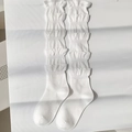 Sweet white layered ruffle knee high socks in Japanese JK style for women - One Size / White
