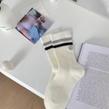 Calze a costine bianco sporco con strisce e ricamo a forma di faccina sorridente - Strisce Grigio Nero